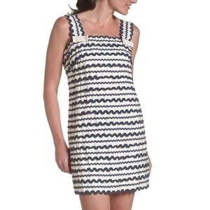 French Connection‎ Ric Rac Dress Coquette Preppy Y2K Cream Navy Blue Mini Bows 8